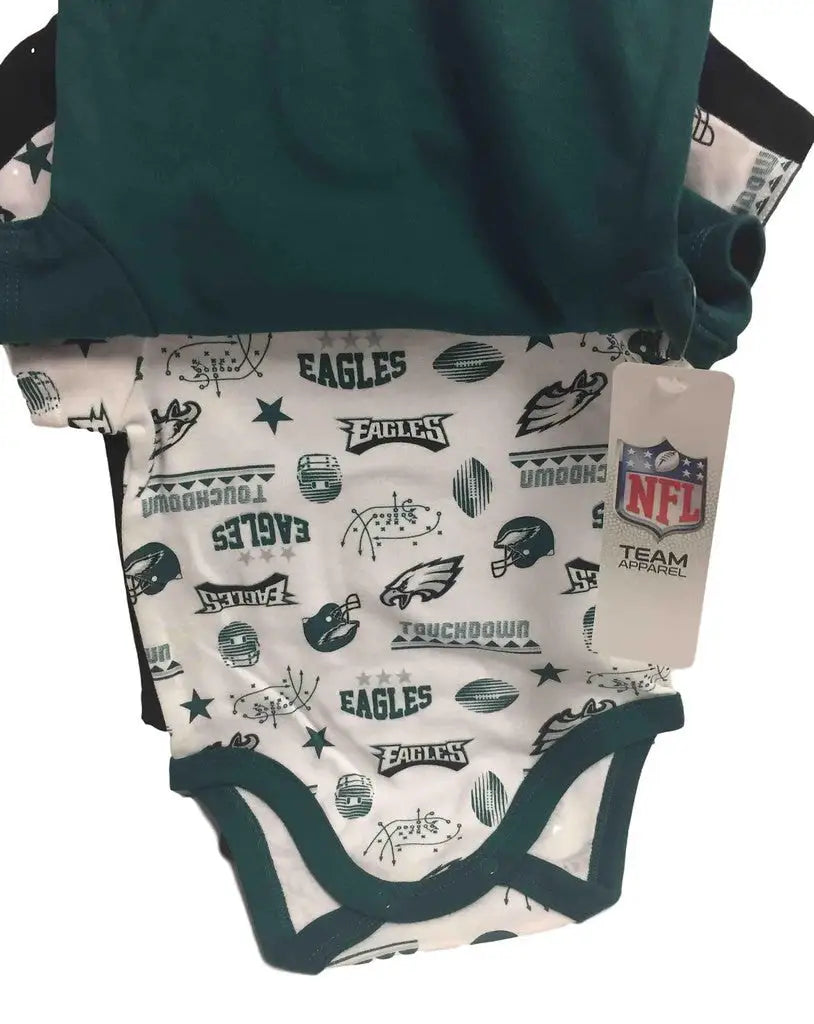 Baby onesie set featuring NFL Philadelphia Eagles logos and graphics for infants