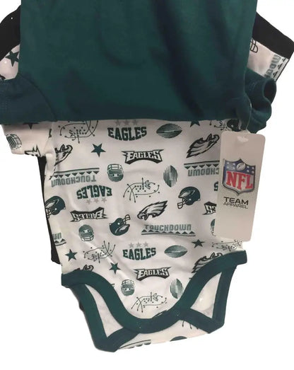 Baby onesie set featuring NFL Philadelphia Eagles logos and graphics for infants