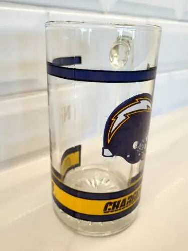 NFL San Diego Chargers beer stein featuring a thumbprint logo design