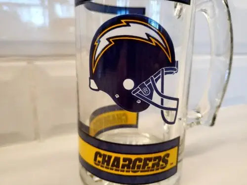 San Diego Chargers beer stein with thumbprint logo in clear glass design