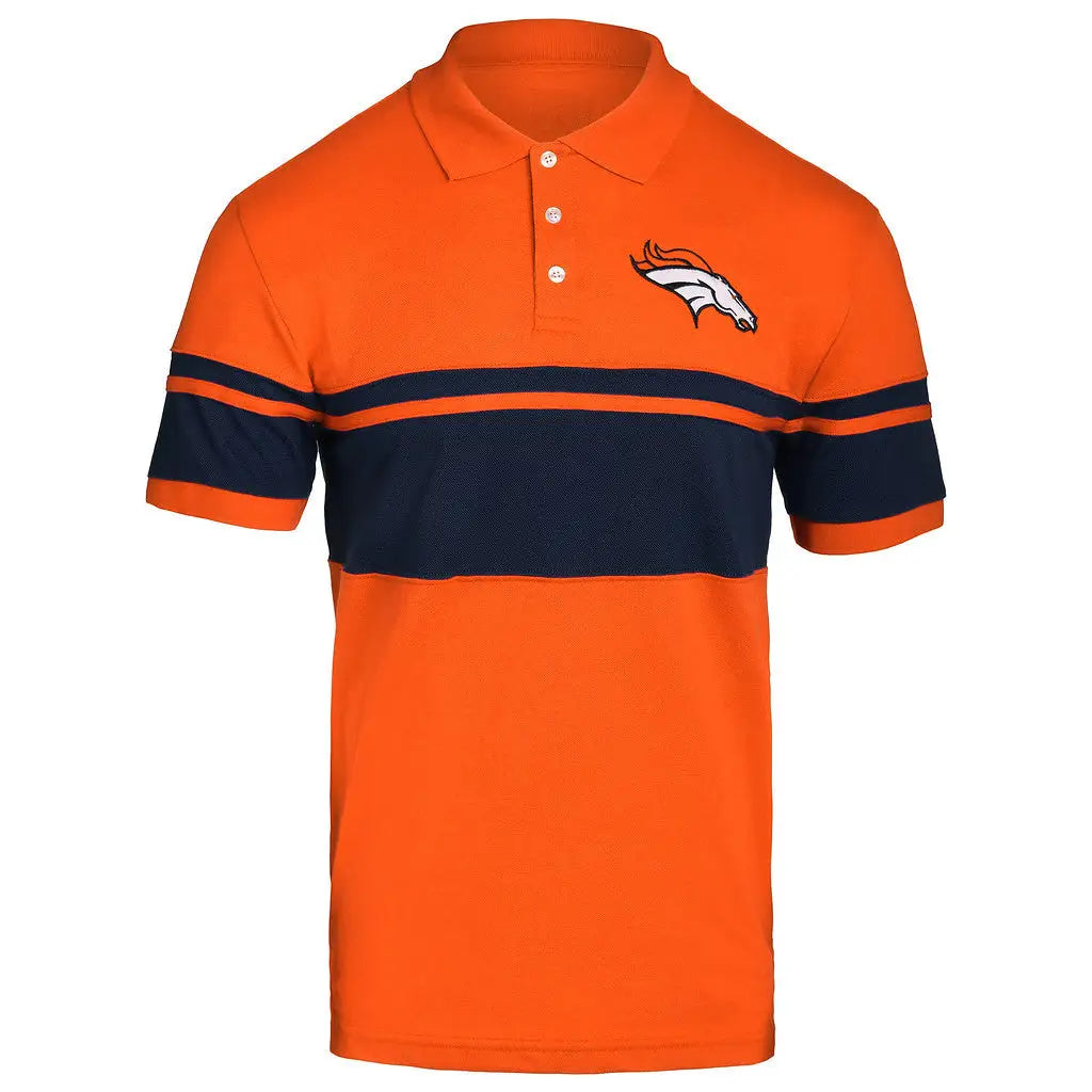 Orange cotton stripe polo for Denver Broncos with navy blue chest stripe