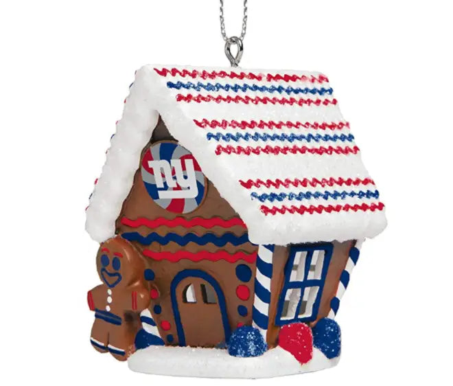 Patriotic NFL Team Gingerbread House Ornament in red, white, and blue colors