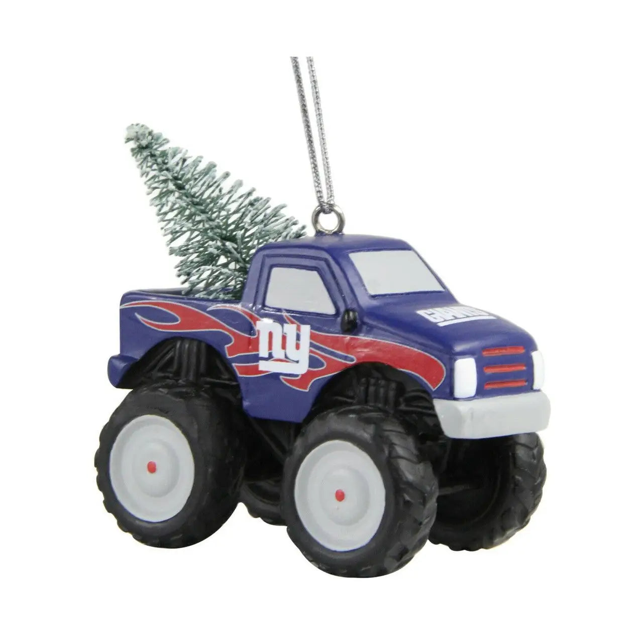 New York Giants monster truck ornament with tree in truck bed for NFL fans