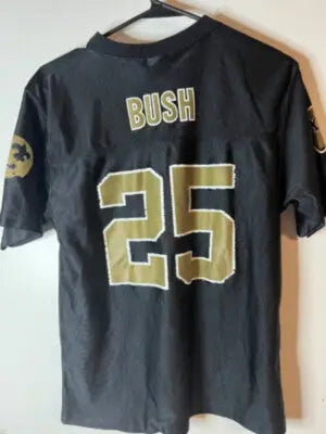 Black and gold NFL Reggie Bush jersey size large featuring Saints branding