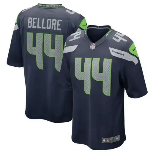 Seattle Seahawks Nick Bellore Nike Game Jerseys in dark blue and lime green with 44 details