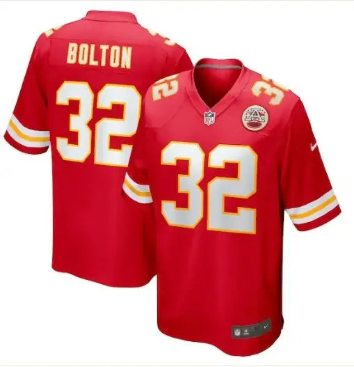 Red Nick Bolton Kansas City Chiefs football jersey with Bolton 32 on back