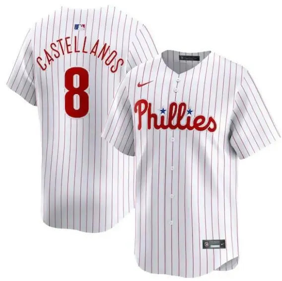 White pinstripe Nick Castellanos Philadelphia Phillies Nike home limited player jersey