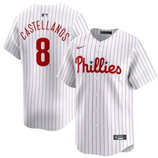 White pinstripe Nick Castellanos Philadelphia Phillies Nike home limited player jersey