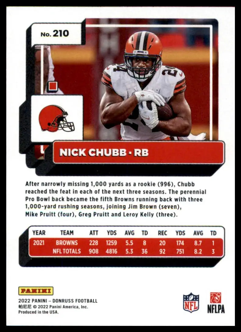 Nick Chubb football card from 2022 Donruss #210 Cleveland Browns collectible
