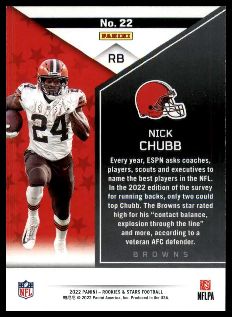 Football trading card of Nick Chubb from Panini Rookies & Stars 2022 Cleveland Browns