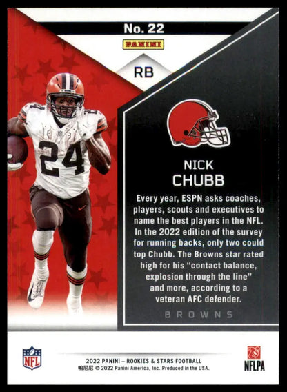 Football trading card of Nick Chubb from Panini Rookies & Stars 2022 Cleveland Browns