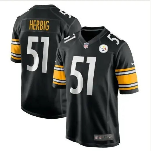 Black and gold Nick Herbig Pittsburgh Steelers Nike Game Jersey with HERBIG and 51 printed