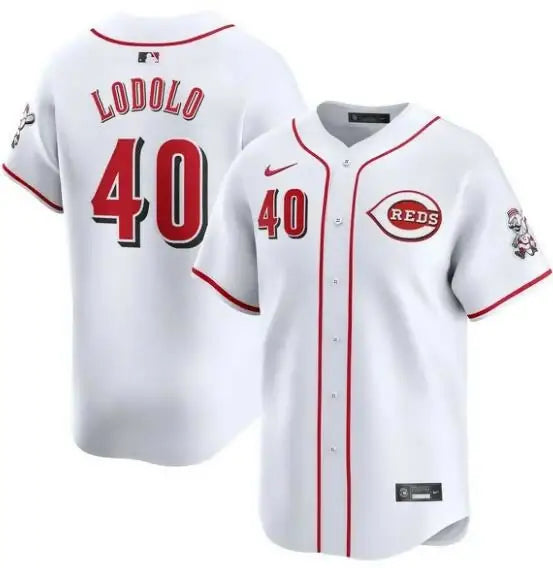 White Cincinnati Reds Nick Lodolo Nike Home Limited Player Jersey front view