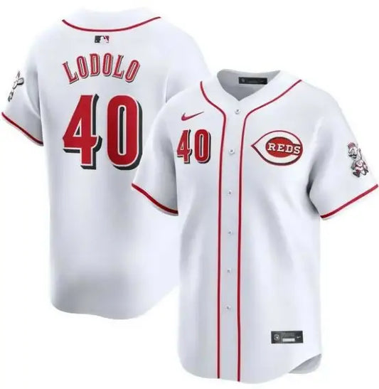 White Cincinnati Reds Nick Lodolo Nike Home Limited Player Jersey front view