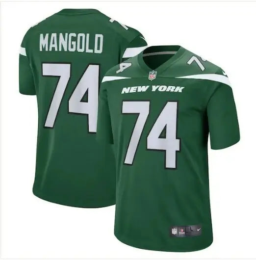 Green New York Jets Nike retired player jersey with number 74 featuring York Jets Nike logo