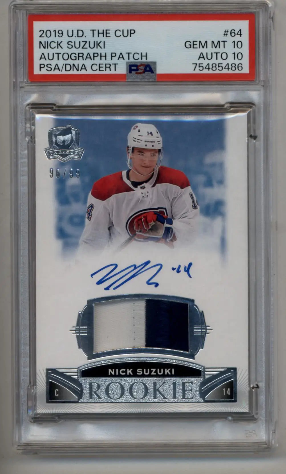 Nick Suzuki 2019-20 Upper Deck The Cup Auto Patch 96/99 PSA 10 Gem Mint Auto 10 - Singles