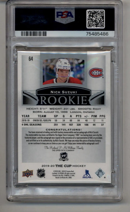Nick Suzuki 2019-20 Upper Deck The Cup Auto Patch 96/99 PSA 10 Gem Mint Auto 10 - Singles