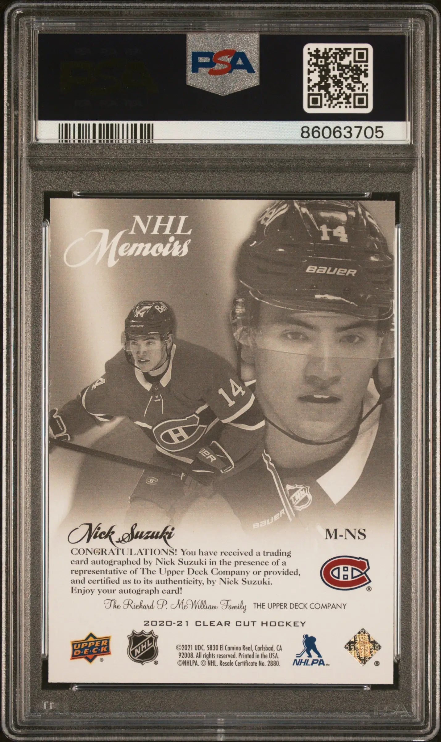 Nick Suzuki 2020 Upper Deck Clear Cut NHL Memoirs Auto PSA 10 Gem Mint - Singles