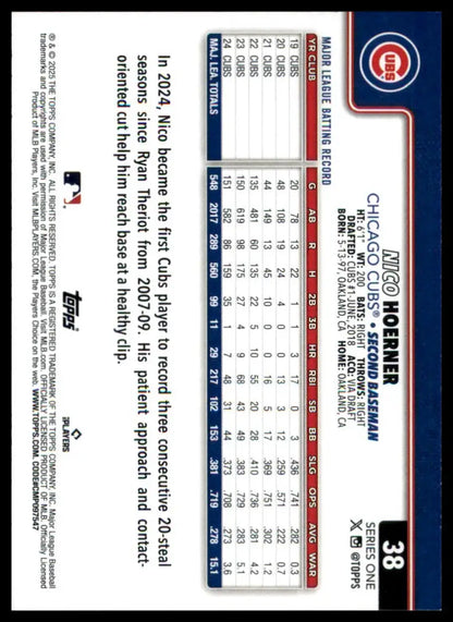 Nico Hoerner baseball card from 2025 Topps #38 Chicago Cubs collectible