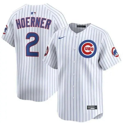 White pinstripe Nico Hoerner Chicago Cubs Nike 2025 MLB World Tour jersey