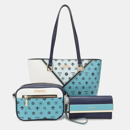 Nicole Lee USA 3-Piece Color Block Handbag Set - BLUE / One Size