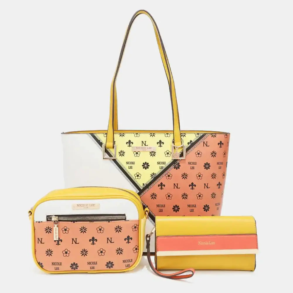 Nicole Lee USA 3-Piece Color Block Handbag Set - YELLOW/ORANGE / One Size