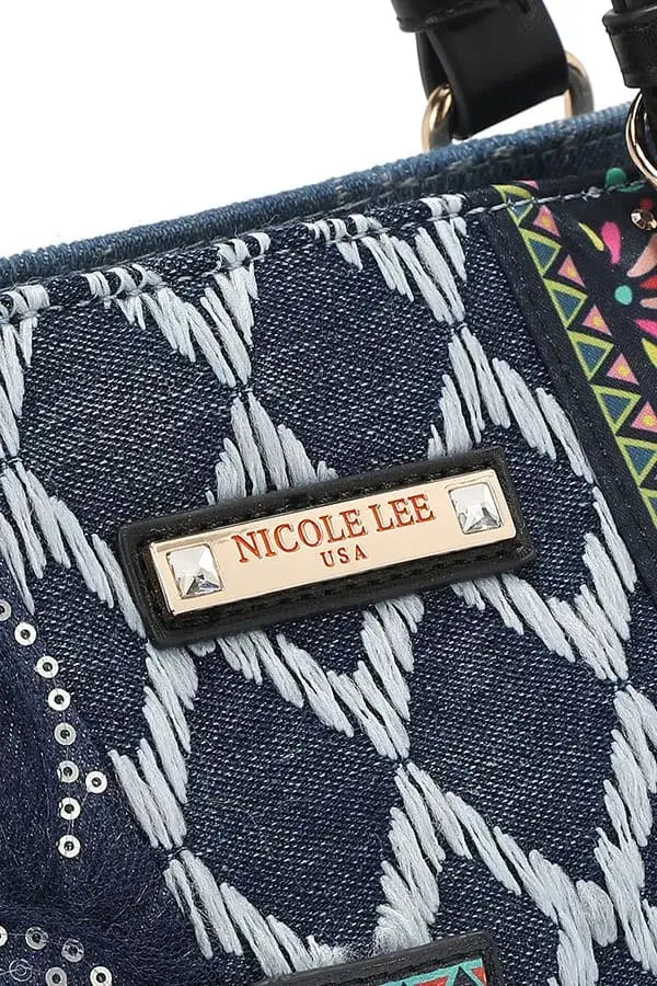 Nicole Lee USA Bosque de Amor Denim Tote Bag - BOSQUE DE AMOR / OS - Denim Tote Bag