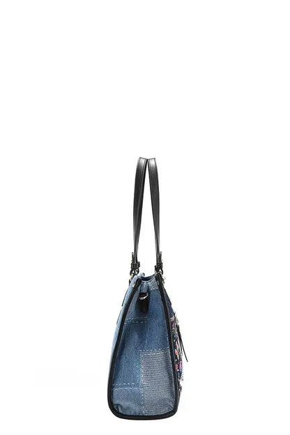 Nicole Lee USA Bosque de Amor Denim Tote Bag - BOSQUE DE AMOR / OS - Denim Tote Bag