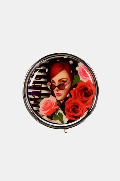 Nicole Lee USA Print Metallic Circular Small Pill Case - Lady In Red / One Size