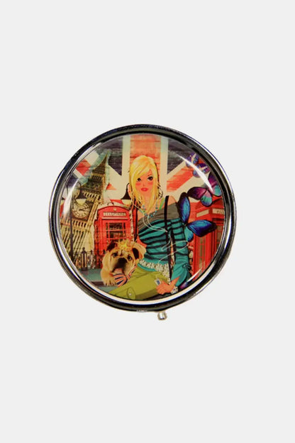 Nicole Lee USA Print Metallic Circular Small Pill Case - London Girl / One Size