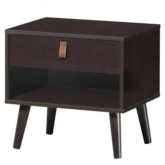 Nightstand Bedroom Table with Drawer Storage Shelf-Brown - Color:Brown - Nightstands
