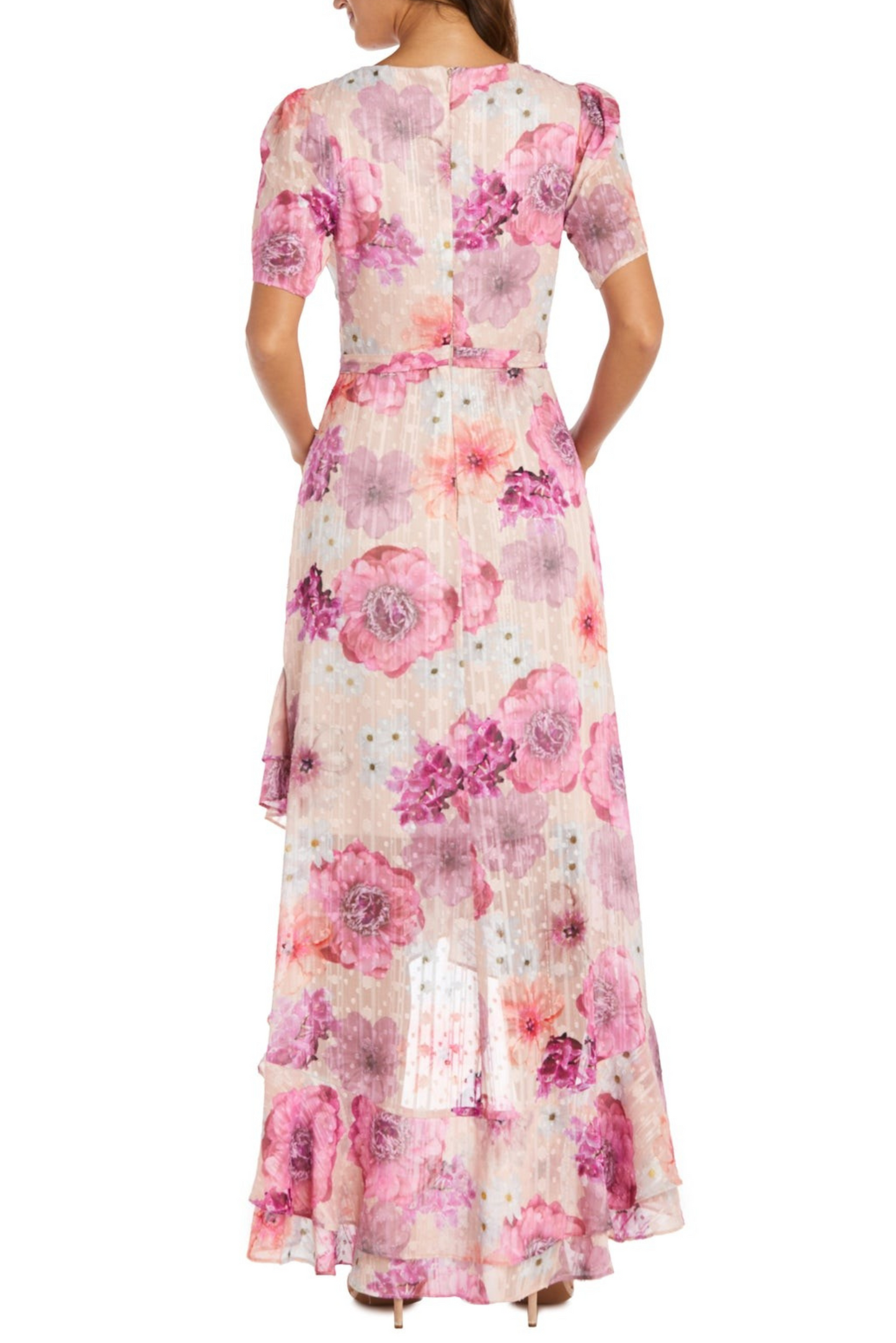 Last One! Size 8 - Nightway Chiffon Floral Metallic Flutter Maxi Day Dress