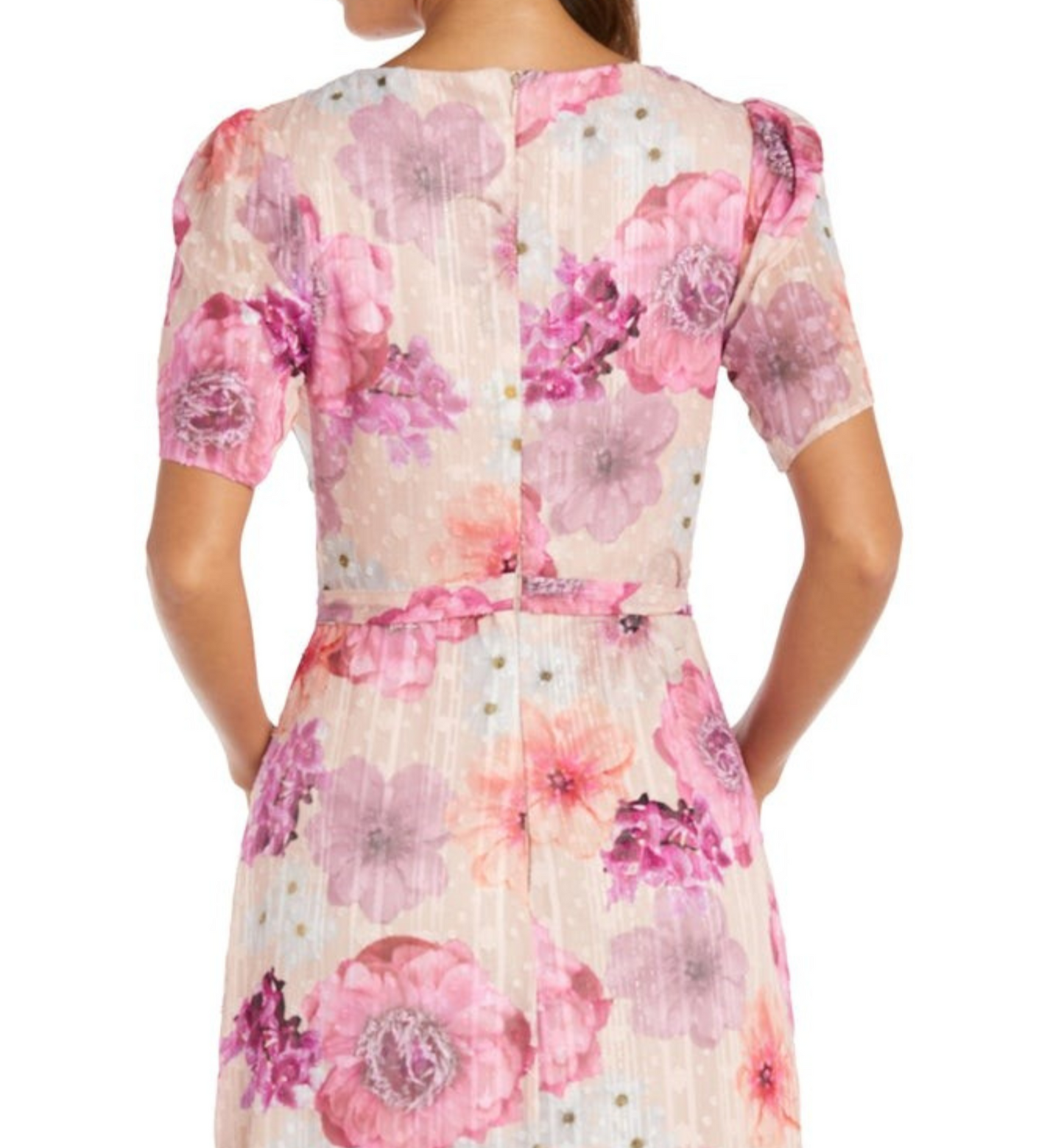 Last One! Size 8 - Nightway Chiffon Floral Metallic Flutter Maxi Day Dress