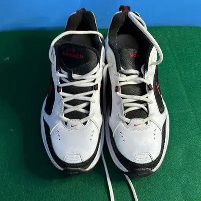 White, black, and red Nike Air Max sneakers for men, casual running shoes