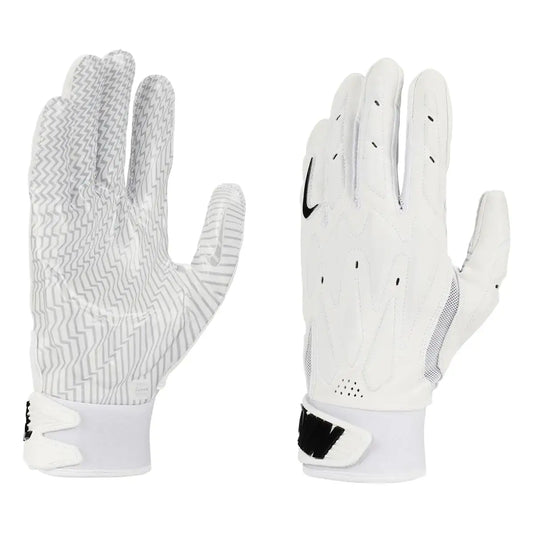 Pair of white Nike D-Tack 7.0 Lineman Football Gloves with black accents