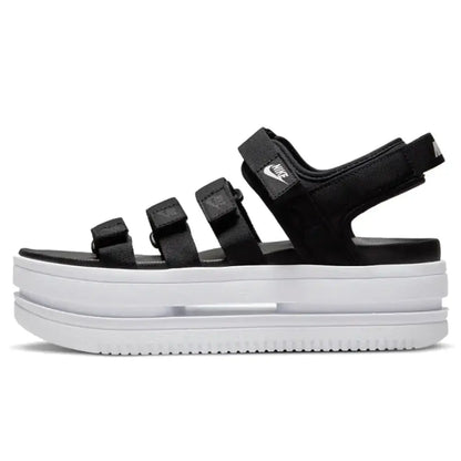 Black Nike Icon Classic women’s platform sandals with multiple straps, size 12