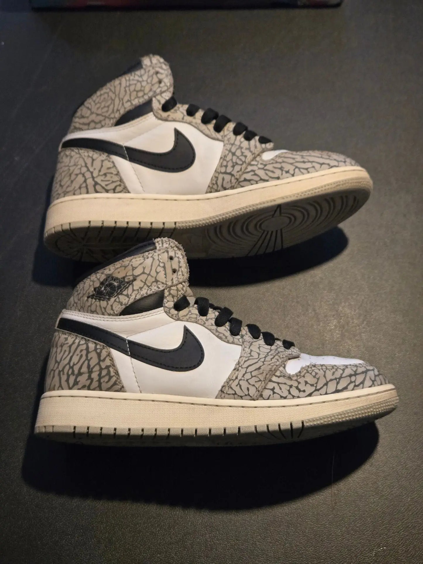 Nike Jordan Air leather shoes youth 5.5Y with elephant print high tops and black laces