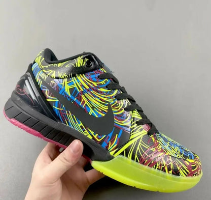 Nike Kobe 4 Protro Wizenard athletic shoe with vibrant abstract pattern and fast shipping