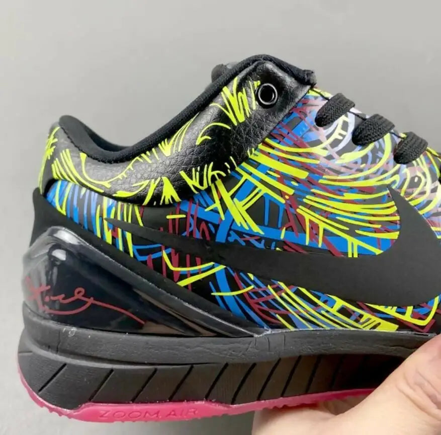 Nike Kobe 4 Protro Wizenard athletic shoe with vibrant patterns, fast shipping available