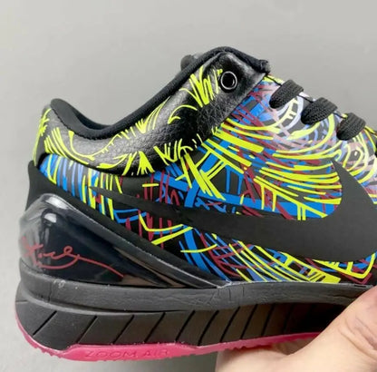 Nike Kobe 4 Protro Wizenard athletic shoe with vibrant patterns, fast shipping available