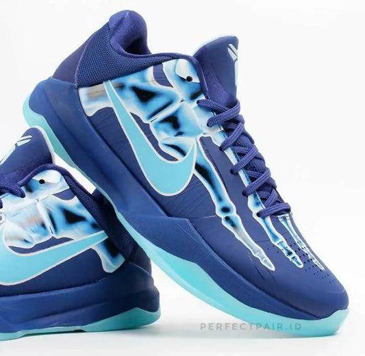 Nike Kobe 5 Protro X-ray basketball shoes in blue with skeleton graphic, fast shipping