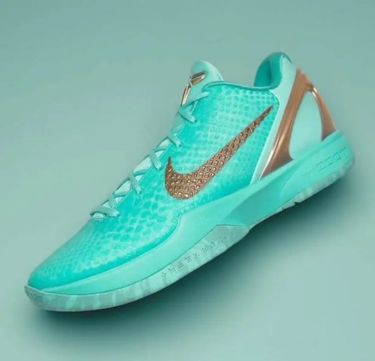 Nike Kobe 6 Statue Of Liberty basketball shoe in teal and copper with textured upper