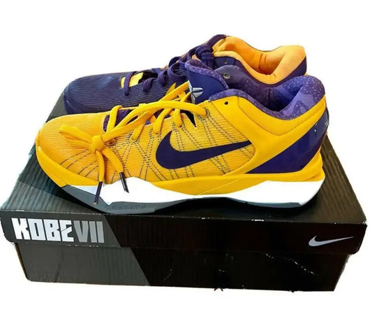 Nike Kobe 7 Yin Yang yellow and purple basketball shoes on black box with fast shipping
