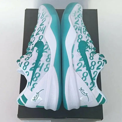 Nike Kobe 8 Protro Radiant Emerald sneakers with white teal design, fast shipping available