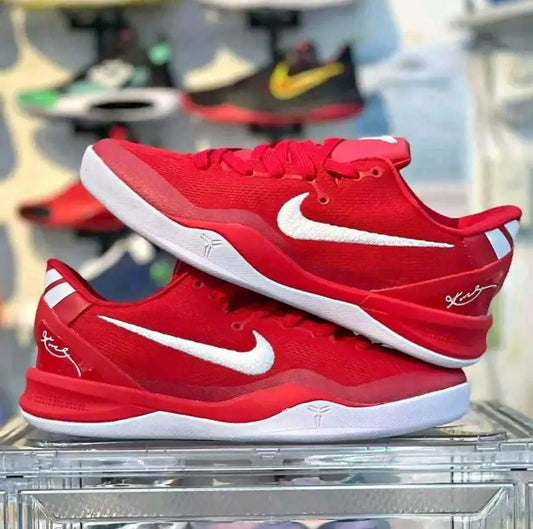 Nike Kobe 8 Protro university Red basketball shoes with white Nike swooshes and soles for fast shipping