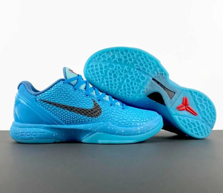Nike Kobe Zoom 6 Protro Ice Grinch basketball shoes with bright blue textured upper