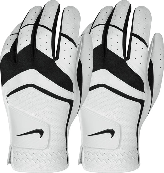 Pair of white and black Nike Dura Feel golf gloves for men in large left hand
