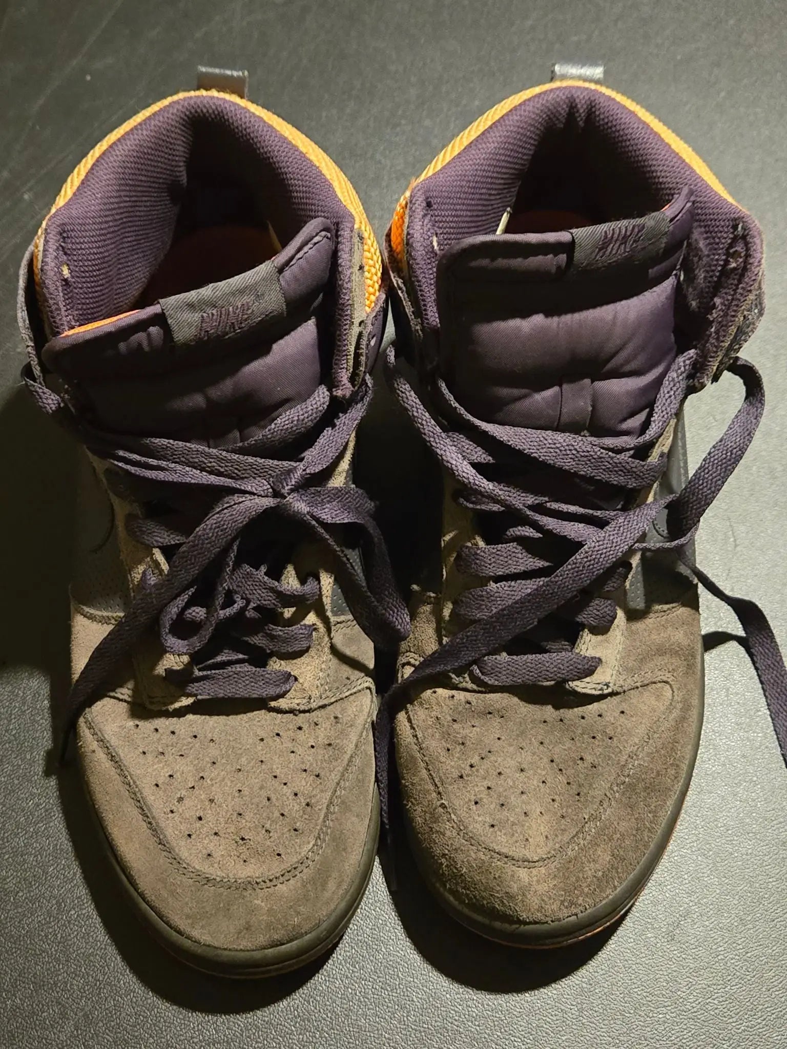 Nike Shoes Mens 9.5 High Top Purple Orange Gray Swoosh Basketball Sneaker Used - Basketball Sneakers