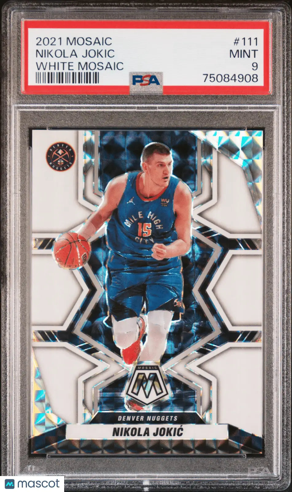 Nikola Jokic 2021 Panini Mosaic basketball card White PSA 9 Nuggets Columbia Hobby