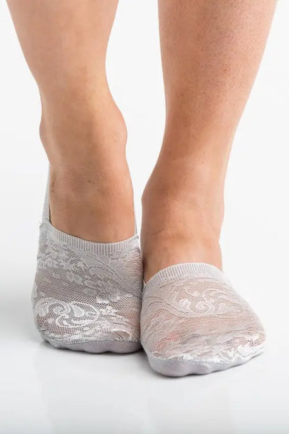 Sheer light gray floral lace sneaker socks from the No-Slip Floral Lace Sneaker Socks 3 Pack